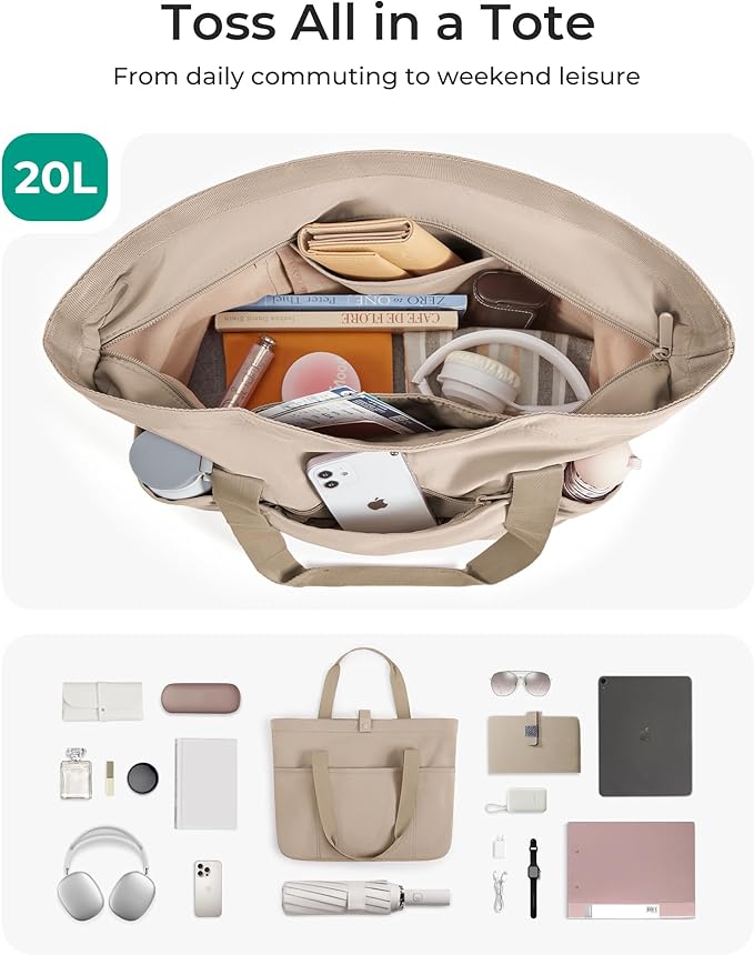BAGSMART Tote Bag for Women, Foldable Tote Bag With Zipper Travel Shoulder Bag Handbag for Work