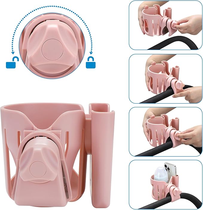 Accmor Stroller Cup Holder with Phone Holder, Universal Cup Holder for Walker Wheelchair Bike, 360° Rotatable Stroller Cup Holder Attachment Accessories for Walker, Wheelchair, Scooter