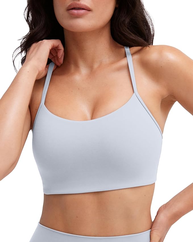 PAVOI ACTIVE Yoga Racerback Bras for Women - Buttery Soft Low Support Scoop Neck Y-Back Thin Strap Sports Bra - FlexFlow