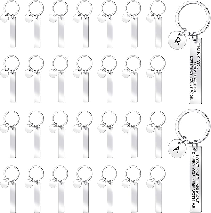 Gisafai 30 Pcs Laser Engraving Stainless Steel Keychain Blanks Engravable Metal Keychains for Graduation Crafts DIY Gifts
