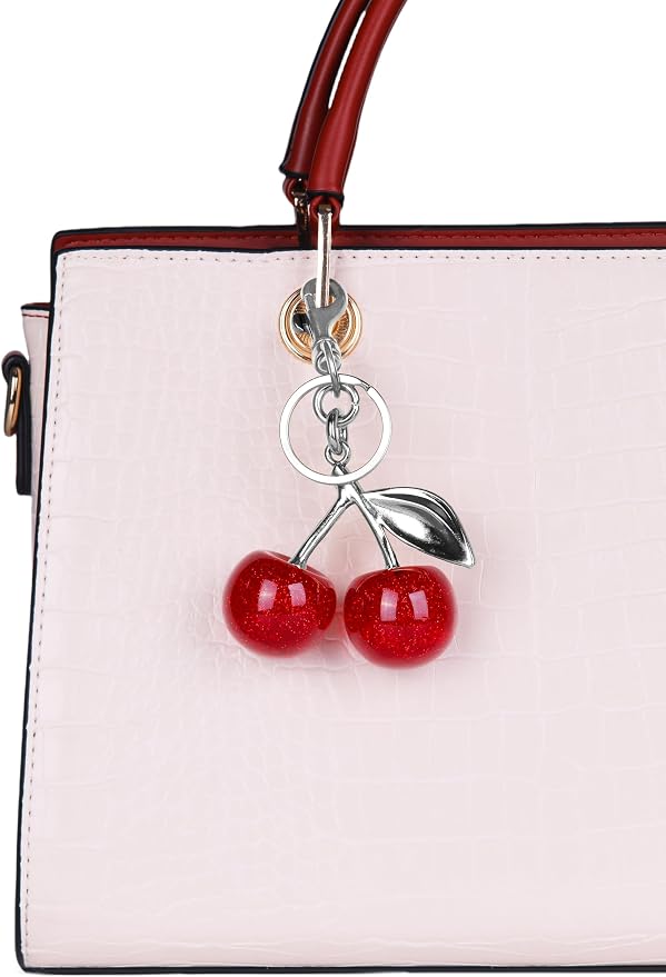 OVRUNS Cherry Bag Charm Cute Cherry Accessories Sparkling Purse Charms for Women