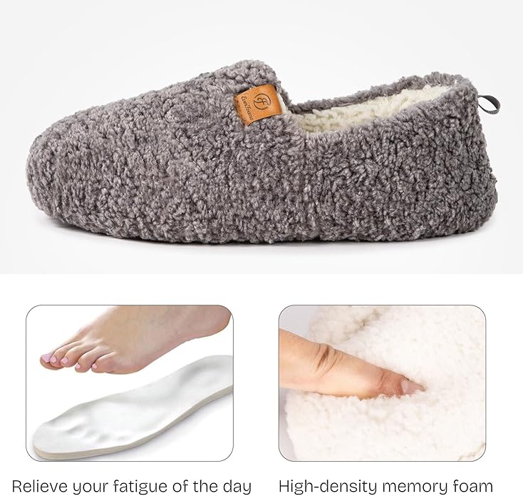EverFoams Women’s Soft Curly Full Slippers Memory Foam Lightweight House Shoes Cozy Loafer with Polar Fleece Lining