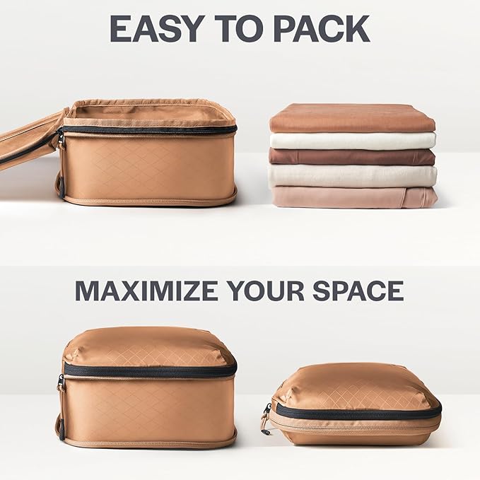 Aerotrunk Ultralight Compression Packing Cubes - Lightweight Travel Organizers for Suitcases and Luggage (3-Pack, Mocha)