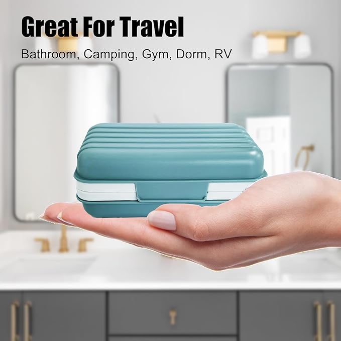 2 Pack Soap Holder Dish with Lid Draining Soap Box for Shower Compact Travel Soap Case for Camping, Gym, Hiking, Portable, Leakproof， Blue