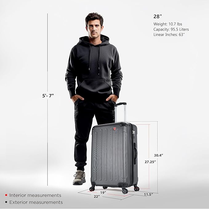 DUKAP INTELY Hardside Luggage with Ergonomic GEL Handle | Spacious Hardside Travel Luggage with TSA Combination Lock and Digital Weight Scale | 28 Inch Large Spinner Suitcase | Grey