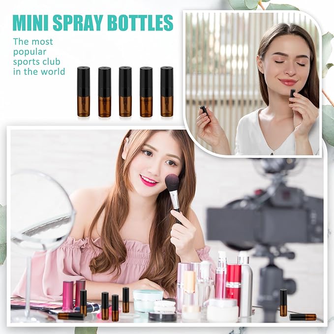 Zhehao 100 Pcs Mini Spray Bottles 2 ml Clear Glass Perfume Bottles Refillable Fine Mist Perfume Atomizer Portable Empty Sample Containers for Cleaning, Essential Oils, Travel (Amber)