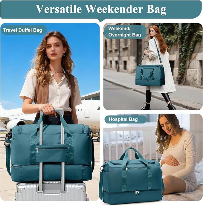 Extra Large Travel Duffle Bag with Shoe Compartment & Toiletry Bag, XL Weekender Bags for Women, Carry On Overnight Bags for Gym Sports, Water-Resistant Hospital Bag for Labor and Delivery
