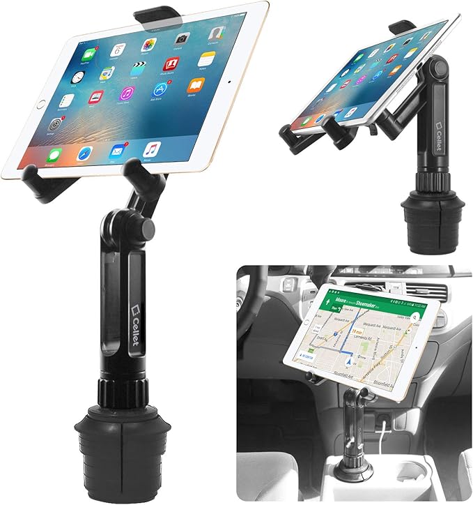 Cellet Cup Holder Tablet Mount, Car Cradle Holder Compatible for All iPad Pro, Air, Mini, Samsung Galaxy Tablet, Amazon Fire, Microsoft Surface