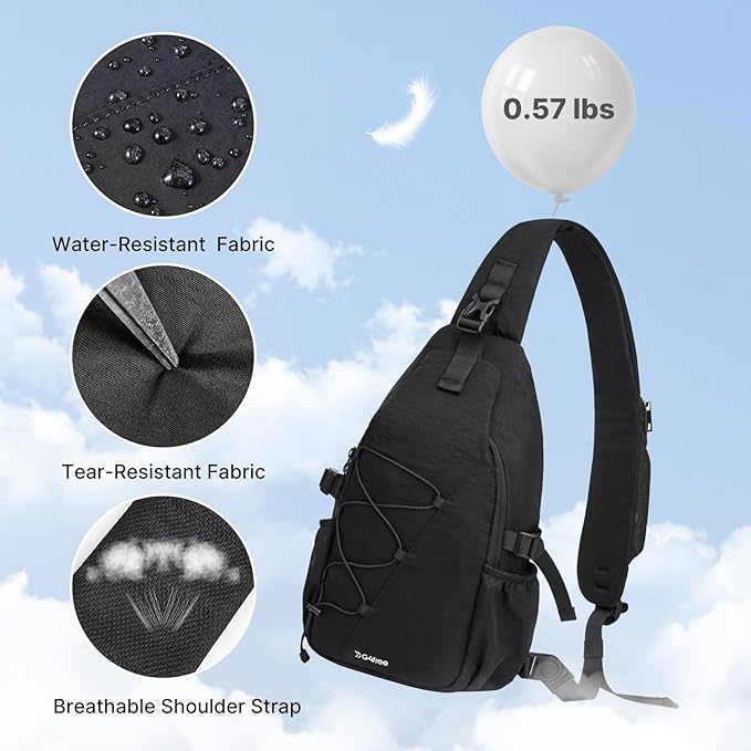 G4Free Sling Bag for Men Women, RFID Blocking Crossbody Bags, Hiking Daypacks Small Sling Backpack Chest Shoulder Bag Travel - Black
