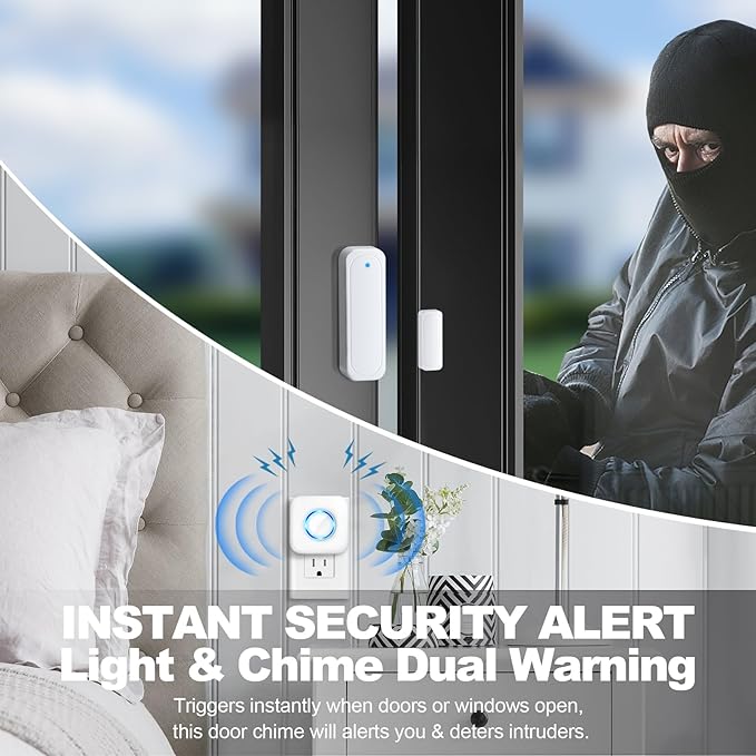 Door Chime, Satisure Wireless Door Open Contact Sensor Alarm Chime, Door Ringer Alert for Business/Store/Home/Bedroom When Entering with 600 FT Range 58 Chimes 5 Volume Levels LED Indicators | Door Chime Ringer When Door/Window Opens