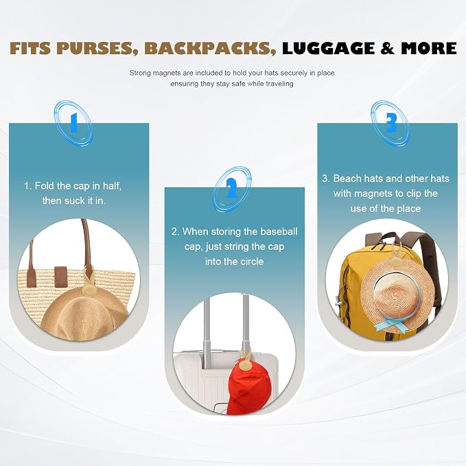 Hat Clip for Travel on Bag, Magnetic Hat Clip, Hands-Free Leather-Style Carrier for Purse Backpack or Luggage, for Straw Hats and Caps, 1-Pack, Beige ﻿