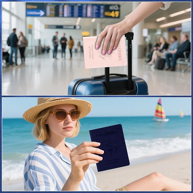 Passport Holder, Passport Holder for Travel, Travel Passport Holders Must Haves for Women Men, Passport Cover Passport Wallet Case Holders for Travels Cruise Ship Essentials, Dark Blue & Rose Gold
