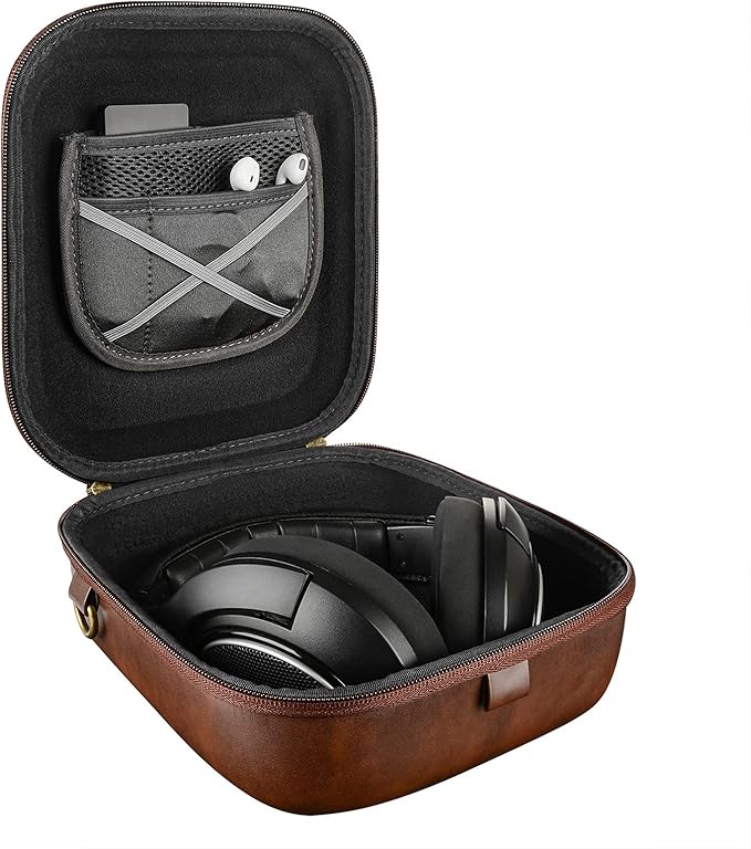 Geekria Shield Headphones Case Compatible with Sennheiser HD 550/505/599/598/560S/559/558/555/400 Pro, Replacement Hard Shell Travel Carrying Bag with Cable Storage (PU Brown)