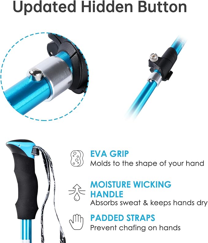 Trekking Poles Collapsible Hiking Poles - Lightweight Aircraft-Grade Aluminum Adjustable Hiking Sticks with Quick Lock System, Ultralight Walking Sticks for Women, Men & Seniors