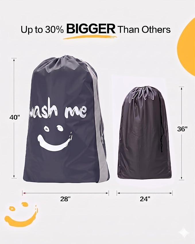HOMEST 2 Pack XL Wash Me Travel Laundry Bag with Strap, Dirty Garments Organizer, Large Enough to Hold 4 Loads of Clothes, Easy Fit a Hamper or Clothing Basket, Grey and Sky Blue
