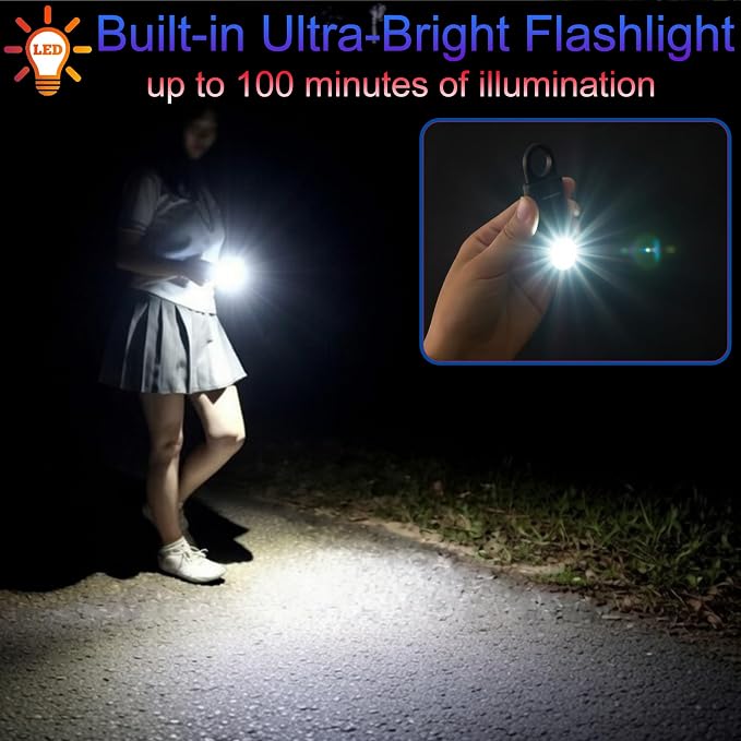 135dB Rechargeable Personal Safety Alarm Built-in Ultra-Bright Flashlight. Non Slip Grip Keychain Emergency SOS Siren for Women, Students, Night Runner. Loud Sound Hiking Bear Alerts with Hook. Black