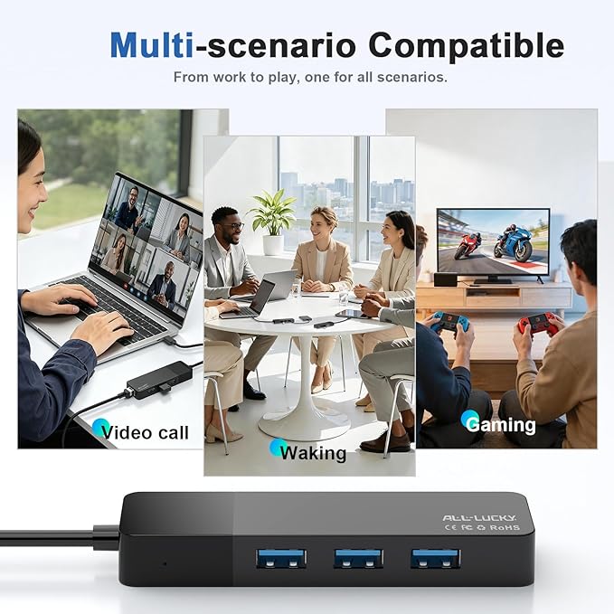 ALL-LUCKY USB to Ethernet Adapter, 4 in 1 USB C to Ethernet Adapter Hub with 3×USB 3.0 Ports, 1000Mbps Network HUB for MacBook, Dell XPS, Surface, HP Laptops (for USB-C Phones & iPad)