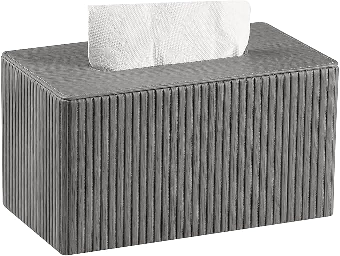 Extra Large Tissue Box Cover for Standard Size 180 to 230 Count Box of Tissues, PU Leather Rectangle Tissue Holder with Magnetic Closure (Dark Grey)