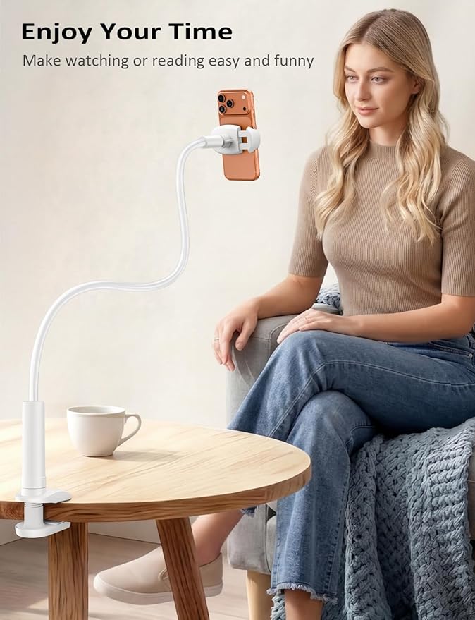 Tryone Gooseneck Phone Holder Stand for Bed Flexible Arm Adjustable Cell Phones Mount Clamp on Desk Bedframe Compatible with iPhone 14 Pro Max 13 12 11 X SE Series/Samsung S22 or Other 4"-7" Devices