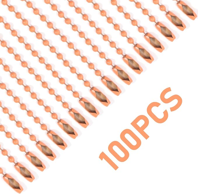 Lemonkey 100Pcs Ball Beads Chains Bulk,Orange Keychains Rings Metal Chains,4 Inch Dog Tag Metal Small Chains with Connectors for Hanging Decoration
