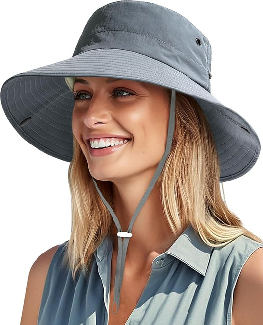 FURTALK Sun Hats for Women Ponytail UPF 80+ Beach Summer Hat Wide Brim Packable Cowboy Hat