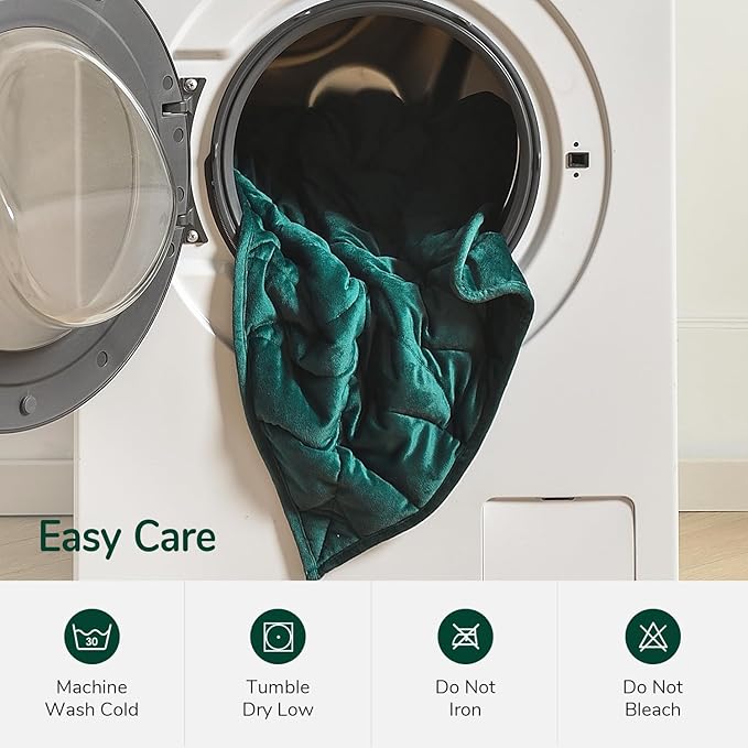Kaisa Weighted Blanket for Adults (15 lbs,60" x 78"), Soft Heavy Blanket Machine Washable, Queen Size Weighted Blankets with Glass Beads for Couch and Bed, Green