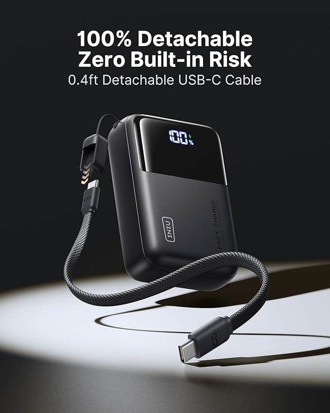INIU 100W Fast Charging Power Bank, Smallest 25000mAh High Capacity Laptop Portable Charger, 3-Port Battery Phone Pack with Detachable USB C Cable for Flight-Safe Travel Student, Metallic Silver