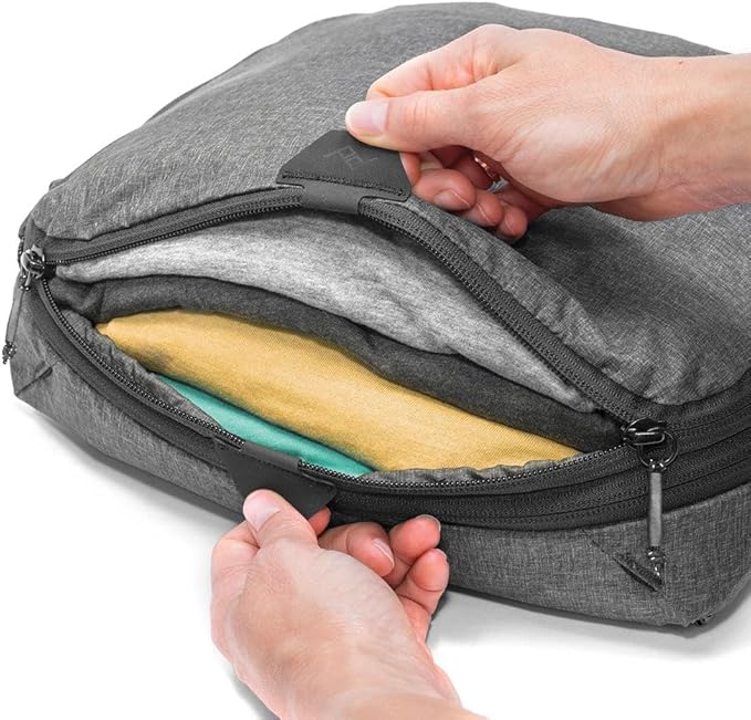 Peak Design Packing Cube, Charcoal, Weatherproof Luggage Cube with Dual Compartment Organization, Expansion and Compression, Zipper Opening, Travel Organizer for Men and Women, Size M (Pack of 2)