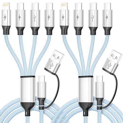Upgrade 4 in 2 Multi Charging Cable, USB C Cable with 3 X Type-C/IP, Travel Holiday Essentials Phone Charger Cord for iPhone 17/16/15/14, Galaxy, Android (2Pack 5FT)