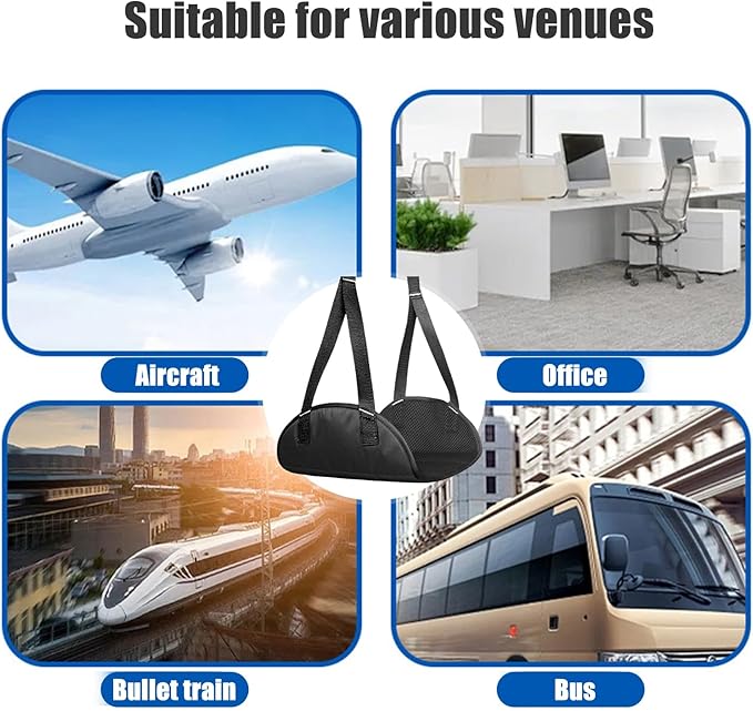 TOLUON Airplane Foot Hammock Foot Hammock for Plane Travel Portable Airplane Footrest Length Adjustable Airplane Foot Rest Travel Essentials Accessories Office Leg Rest Gifts to Relax Your Feet Black