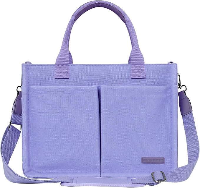 FIORETTO Womens Canvas Tote Bag Purse with Individual Compartment, Zipper Top, Reinforced Bottom & Luggage Sleeve