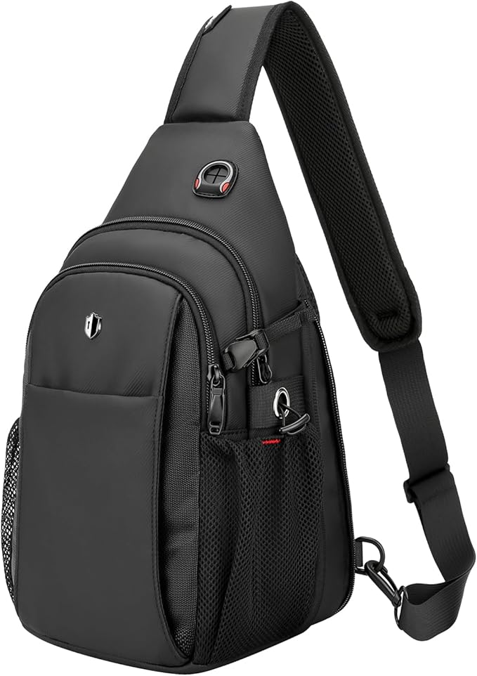 Anti Theft Sling Bag for Men, Expandable Crossbody Chest Bag with Water Bottle Pocket, Travel Sling Backpack Fits 11” iPad & Switch 2 for Commuting, Hiking, Daily Carry, Black | Mens Crossbody Bag