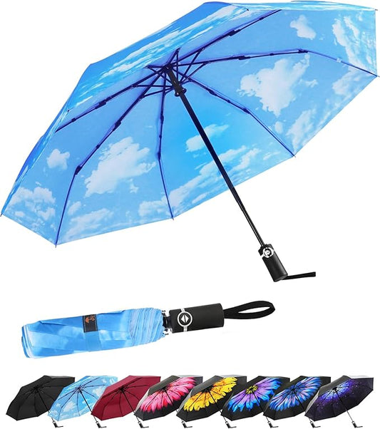 SY COMPACT Travel Umbrella for Rain, Windproof Automatic Compact Umbrella, UV Sun Protection, Lightweight Waterproof Travel Size for Backpack & Car, Factory Direct