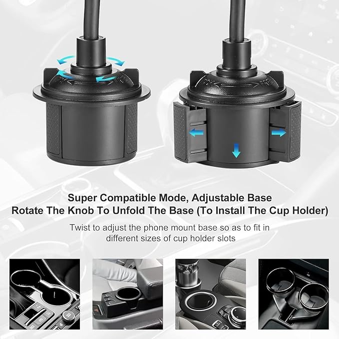 YUHENG Car Cup Holder Phone Mount, 360° Rotating Adjustable Gooseneck, Universal Cupholder Cell Phone Cradle for iPhone Samsung, Secure Fit, One-Touch Release