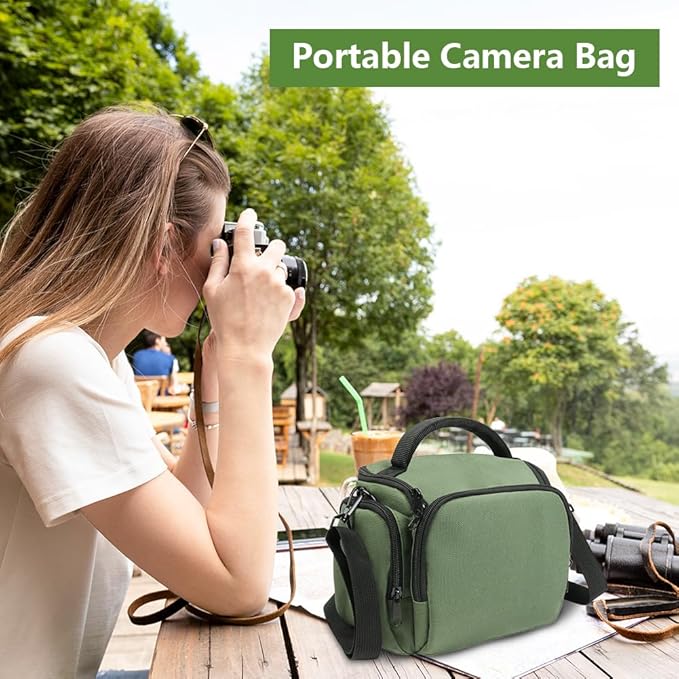 Ainiv DSLR Camera Bag, Waterproof Anti-Shock SLR Camera Case, Large Adjustable Shoulder Strap Camera Backpack, Portable Crossbody Single Shoulder Backpacks Compatible with Canon, Sony, Nikon, Green