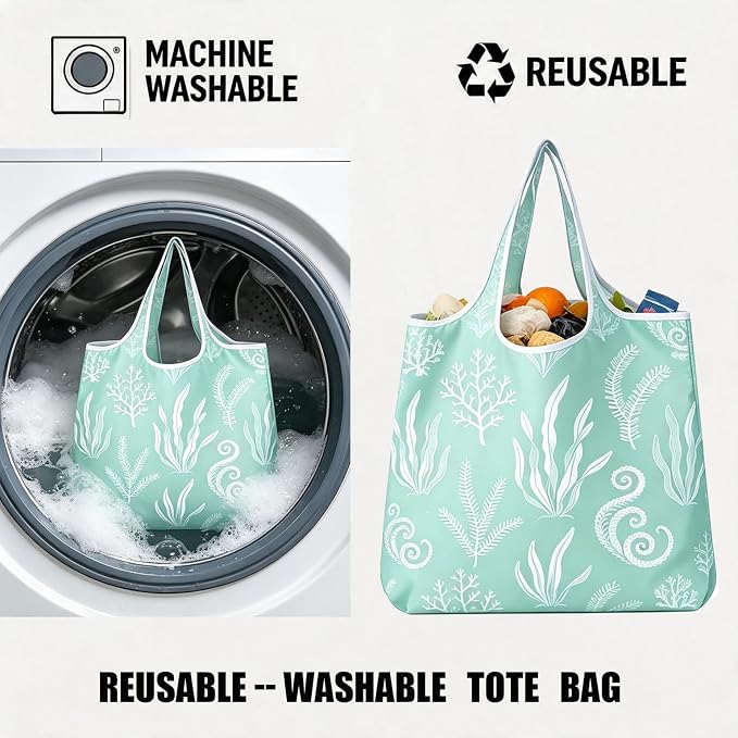 6 Pack Foldable Shopping Bag, Machine Washable Reusable Shopping Bag for Grocery, Travel, Storage