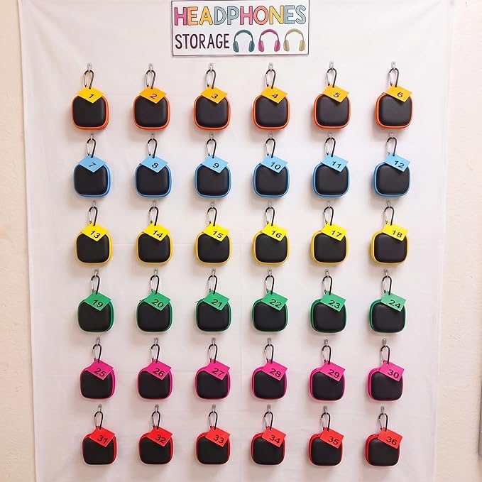 Kingdder 36 Pcs Back to School Earbuds Case with Colorful Number Cards Biner Students Portable Earbud Case Pouch Accessories Organizer EVA Headphone Holder for School Classroom Teacher Student Gifts