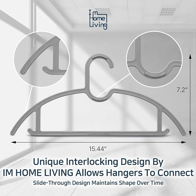 15" Compact Slim & Slimlink Interlocking Clothes Hangers, Space-Saving Lightweight Plastic Hangers for Small Closets, Dorms, Apartments, Travel, RVs & Petite Clothing (Gray, 30)