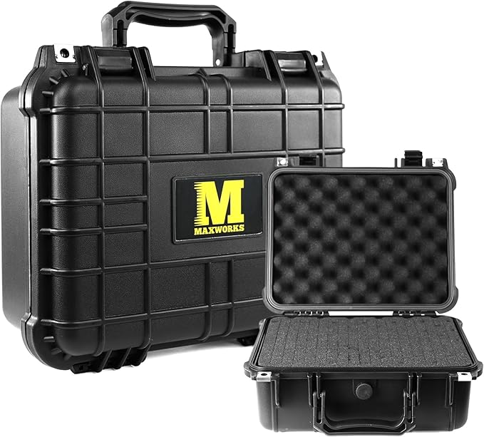 MaxWorks 51016 Waterproof Hard Case IP67 – Protective Foam Interior, Fits 12.1" x 9.2" x 5.2" Items – Rugged Storage for Camera, Tools, Valuables – 13.6" x 11.5" x 5.7" Exterior, Black