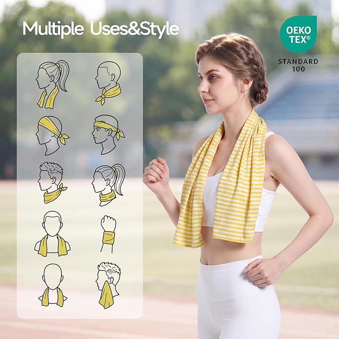 RDEKISS 4 Pack Cooling Towels (40"x12"), Soft Breathable Chilly Towel, Ice Towel, Microfiber Towel for Yoga, Sport, Running, Workout, Gym, Fitness, Workout & More Activities - Yellow