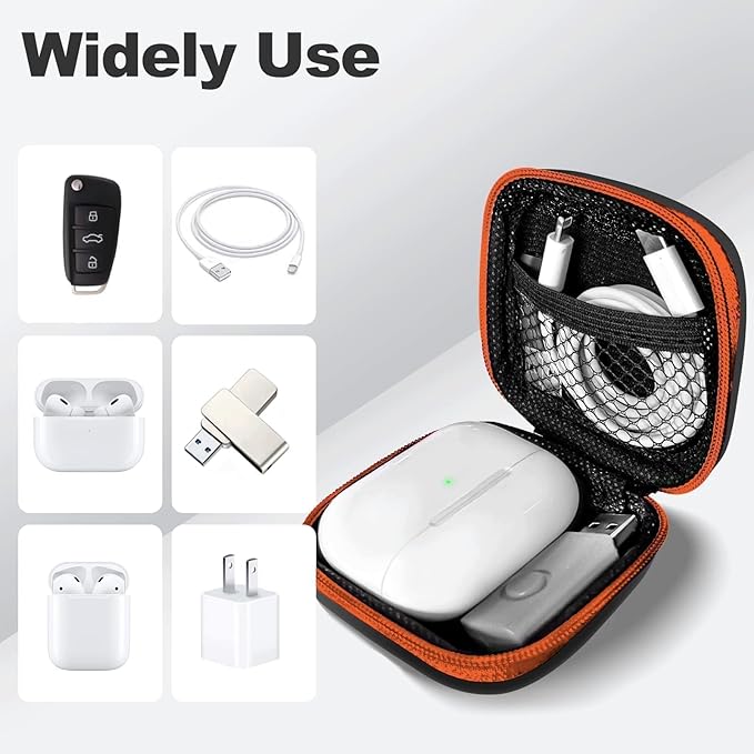 Square Earbud Case Portable EVA Carrying Case Storage Bag Cell Phone Accessories Organizer with Carabiner for Earphone, Earbud, Earpieces, SD Memory Card, Camera Chips, Tech Pouch, Orange1
