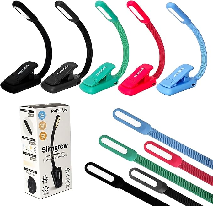 Rechargeable Book Light for Reading - 9LED Eye-Caring Clip Light w/ 9 Color Temp, Stepless Dimming, 50H Battery, USB-C, Ultra Slim - Gift for Book Lovers (Black)