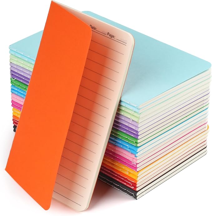 Hoiny 24 Pack Mini Pocket Notebook, 3.5 X 5.5 Inch Lined Small Journals for Kids, Colorful Cover Notepads for Traveler, Students, School Supplies, 30 Sheets/60 Pages, Memo Pad, Tiny Note Book Bulk
