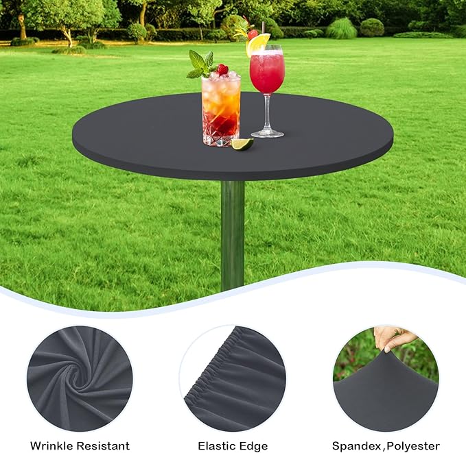 Wolkemer 2 Pack 3 Foot Grey Fitted Tablecloth 36 Inch Round Elastic Edges Table Cloth, Spandex Stretch Table Cover with Machine Washable Fabric for Wedding Party Picnic Dining Indoor Outdoor