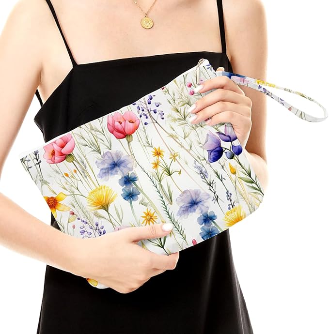 Fokongna Floral Print Wet Bag, Small Portable Waterproof Multi-Functional Organizer for Women, Ideal for Daily, Beach & Travel, Multicolor Wildflower Meadow