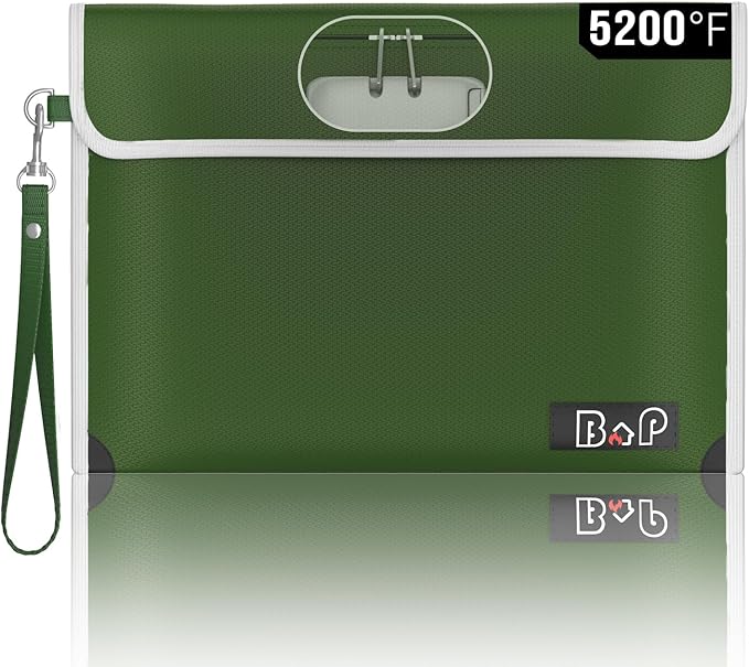 BALAPERI Fireproof Bag with Lock - 5200°F Heat Insulated, Waterproof Fireproof Money Bag with Zipper, Fireproof Document Bag for A5 Size Documents/Cash/Valuables/Passport, 11”X 7.7”(Olive Drab)