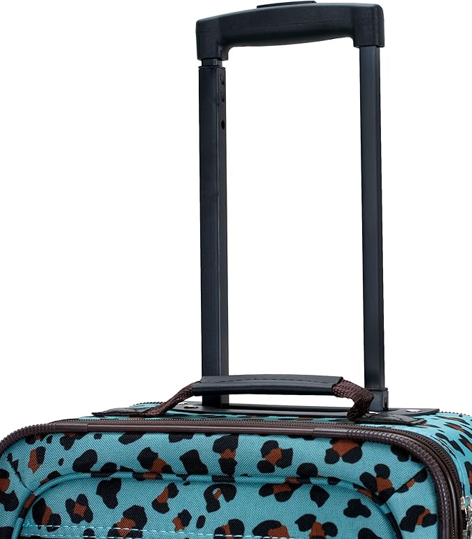 Rockland Fashion Softside 4 Piece Luggage Set, Expandable, (14" Tote/19"/24"/28"), Blue Leopard