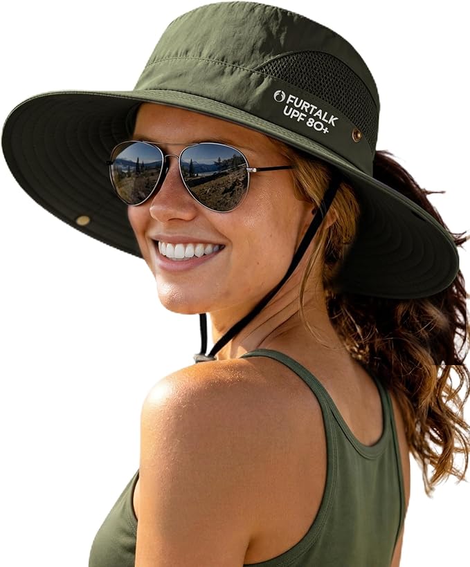FURTALK Womens Sun Hat with Ponytail Hole Beach Hiking Summer Wide Brim UPF 80+ Outdoor Protection Foldable Bucket Hat