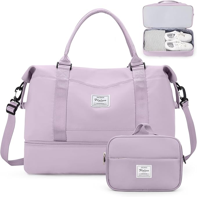 Weekender Bags for Women,Personal Item Travel Bag with Shoes Compartment,Overnight Travel Duffel Bag with Toiletry Bag,Medium