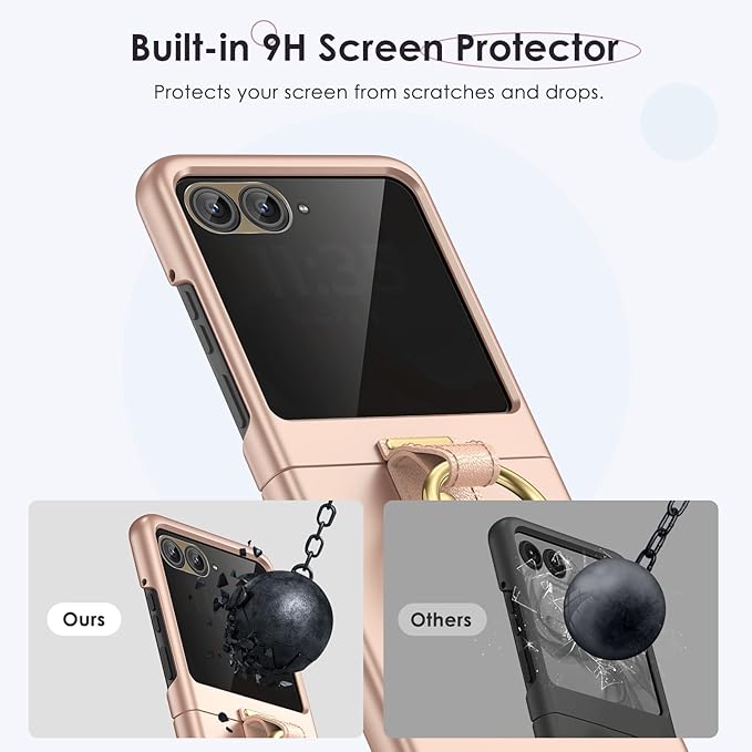 Maxdara for Motorola Razr 2026/2025/2024 Case [Not Fit Ultra or Plus], with Privacy Screen Protector & Ring Holder, Protective Cover for Moto Razr 2026/2025, Rose Gold (Privacy Screen)